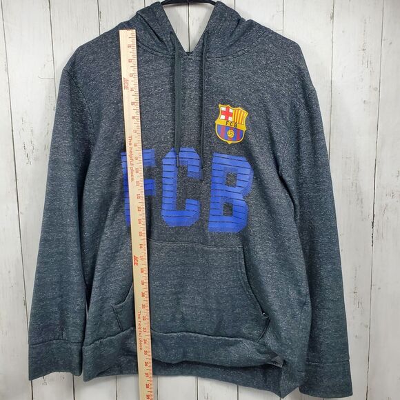 FCB Barcelona Sweatshirt Soccer Long Sleeve Hoodie Lined Mens Size M Medium Grey - Picture 5 of 11